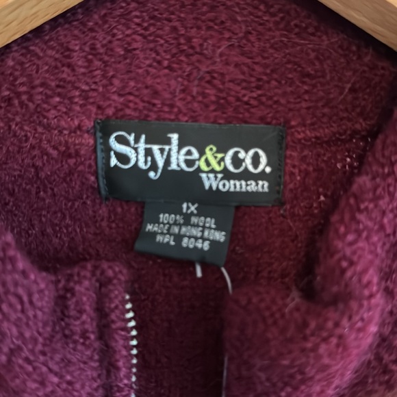 BEAUTY!! 100% wool NWT Bordeaux burgundy zipper cardigan STYLE & CO WOMAN - Picture 8 of 15